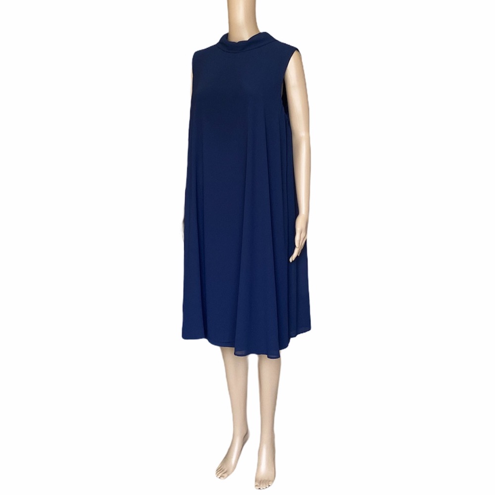 Carre Noir Mock double layer tent swing dress in navy blue size 14